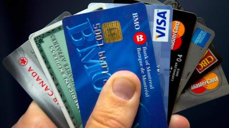 Handful of credit cards.