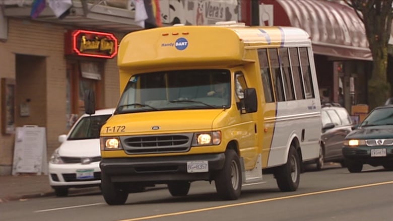 A small yellow bus with the words 'HandyDART' above it.