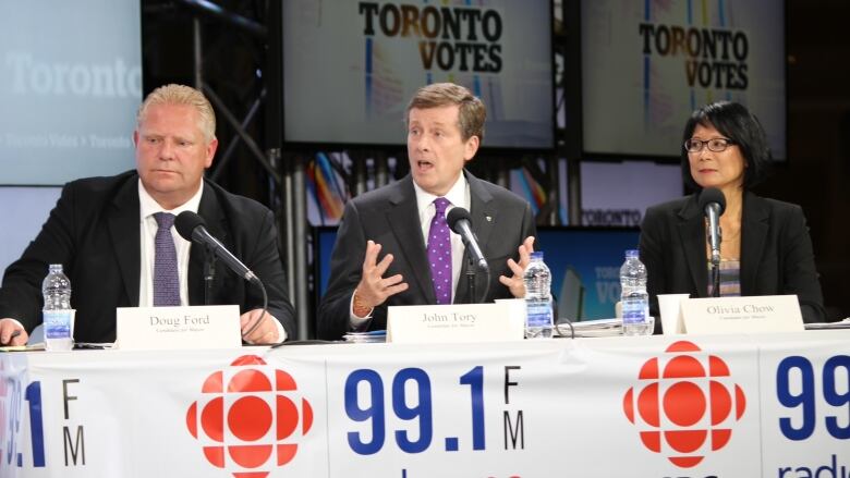 Doug Ford, John Tory and Olivia Chow appear at CBC's town hall debate.