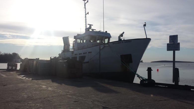 A ferry is docked on Big Tancook Island.