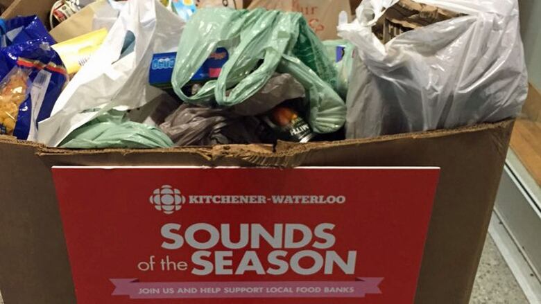 A large bin of donated food items