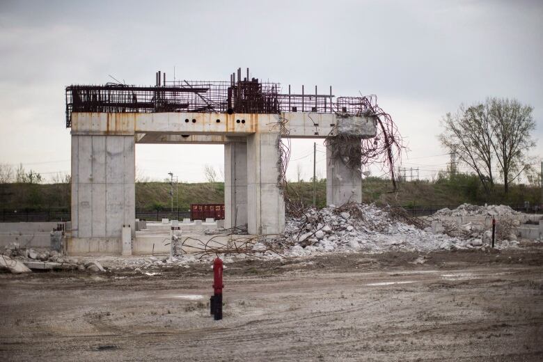 Remains of the gas-fired power plant in Mississauga, a few years after its construction was halted and the partially built plant was dismantled. 