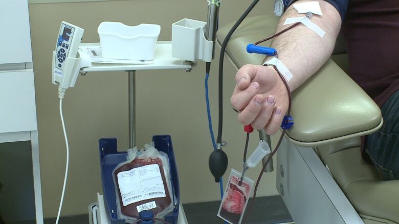 Tubes and bags for donating blood. 