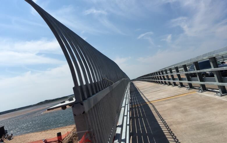 The barrier at Covehead Bridge curves outward