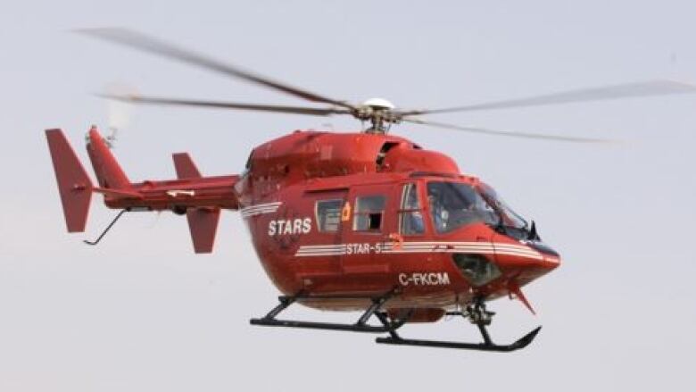 A red helicopter with 