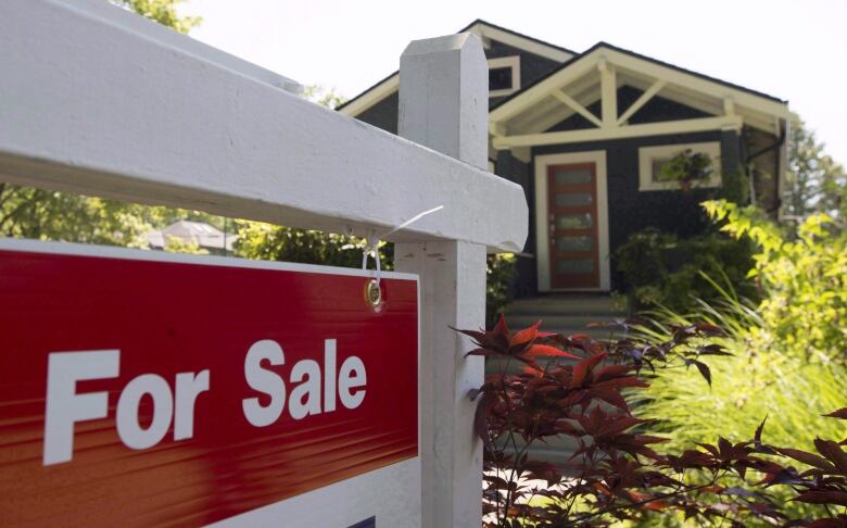 A for sale sign in front of house.