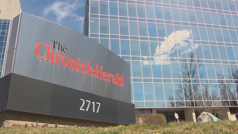 The Chronicle Herald sign out in front of newspaper's main buidling. 