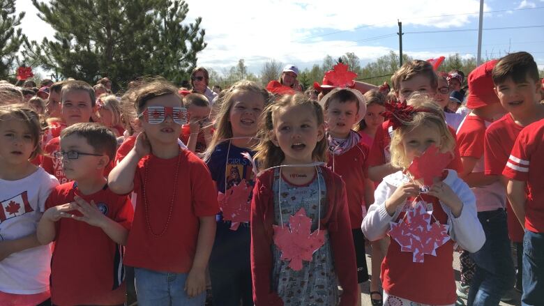 Students a Valley View Public School in Greater Sudbury, Ont. celebrate in Canada Day garb.