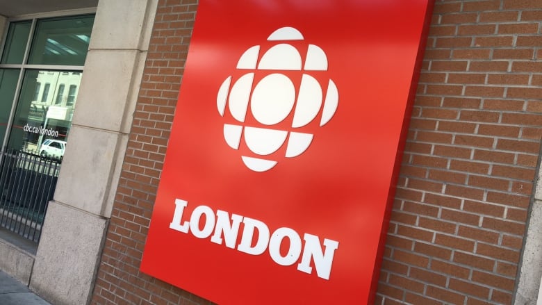 An image of a red CBC London sign.