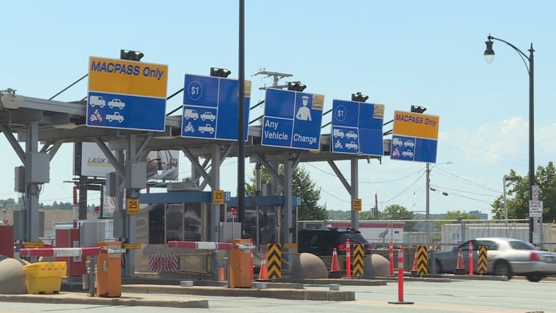 Toll booths on Dartmouth side of MacDonald Brige. 