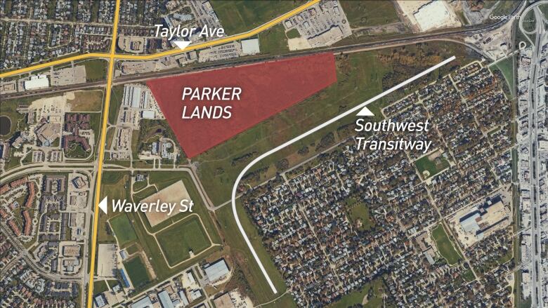 A map showing the location of the Parker lands.