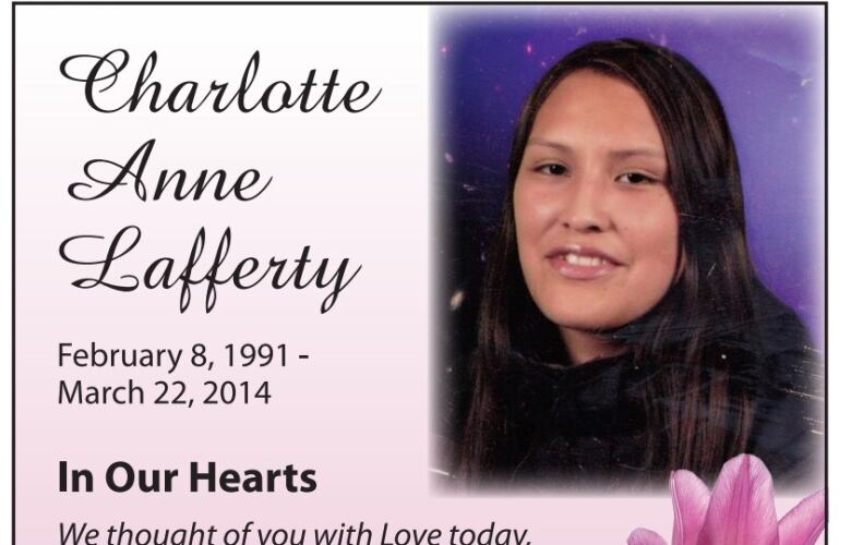 An obituary notice for Charlotte Lafferty 