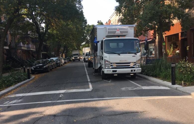 Members of #dansmapiste post photos of different vehicles  cars, trucks, even steam rollers  blocking bike paths. 