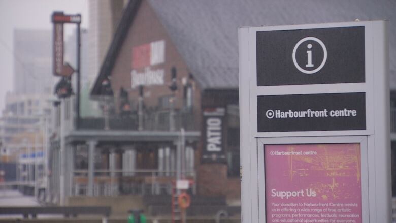 A sign Harbourfront Centre sign.