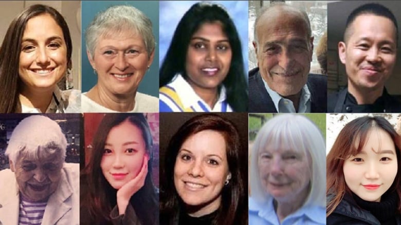 10 individual pictures are shown of people killed in the 2018 Toronto van attack.