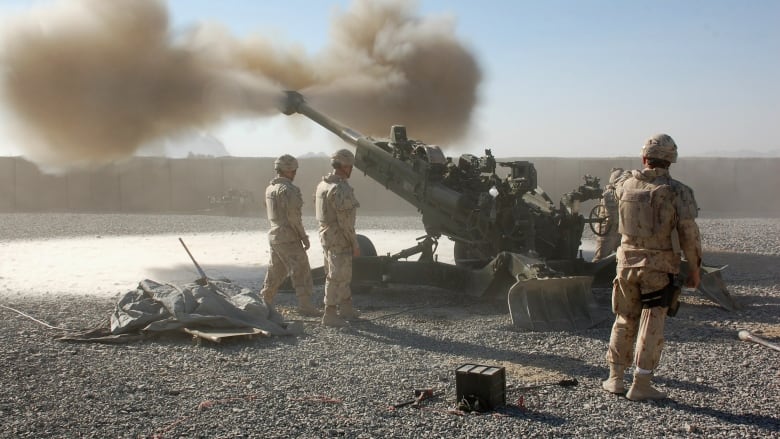 A M-777 artillery unit fires at a target during the Afghan war on Nov. 24, 2010.  These guns fire 155 millimeter shells, of which Canada is struggling to increase production.  