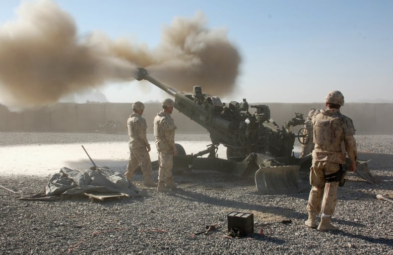 A M-777 artillery unit fires at a target during the Afghan war on Nov. 24, 2010.  These guns fire 155 millimeter shells, of which Canada is struggling to increase production.  