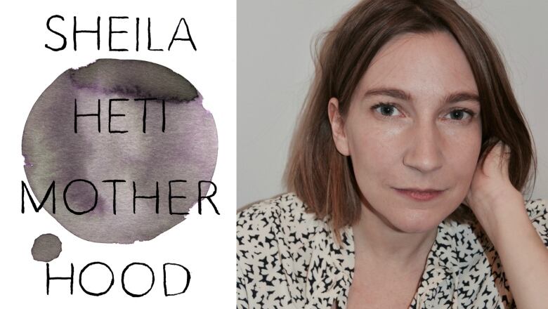 Motherhood by Sheila Heti. Illustrated book cover shows one big splotch of black watercolour paint and a smaller splotch underneath.