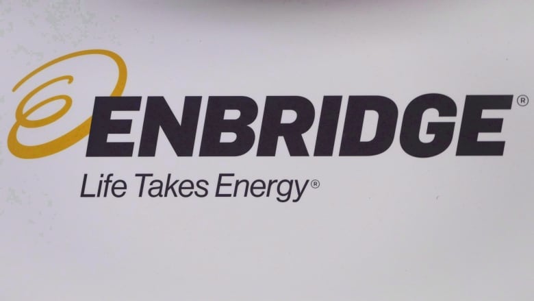 Photo of a logo that reads: Enbridge. Life takes energy.