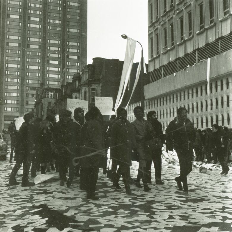 A group of students march on the streets of Montreal in 1969.