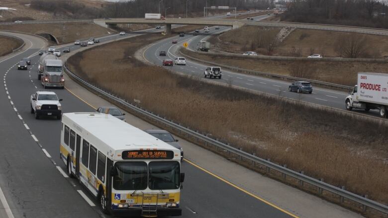 bus drives on highway