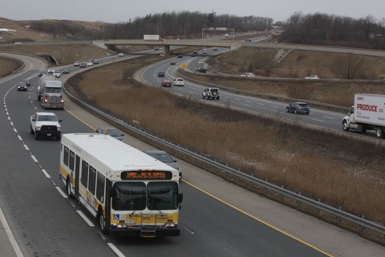 bus drives on highway