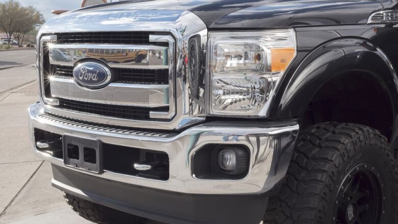 The front of a Ford F-350 pickup truck. 