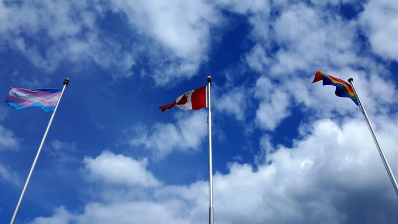 Three flags flying. 