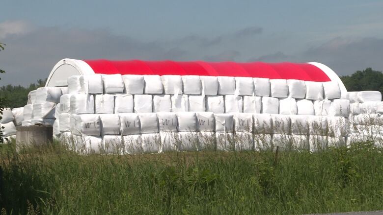 Bales of hay in plastic wrapping