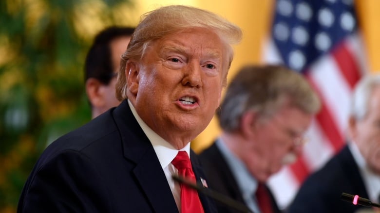 President Donald Trump speaks as he meets with Saudi Arabia Crown Prince Mohammed bin Salman during a working breakfast on the sidelines of the G-20 summit in Osaka, Japan, Saturday, June 29, 2019.