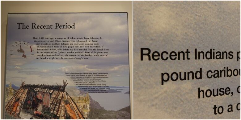 A close up of information panels in a museum exhibit featuring the word 