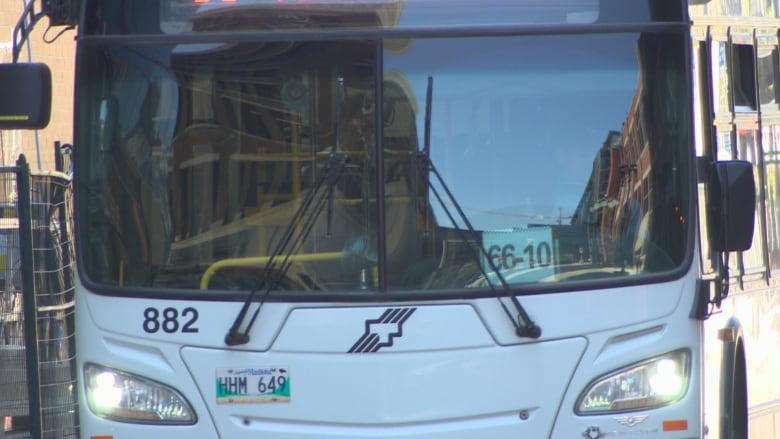 Close-up of the front of a Winnipeg bus.