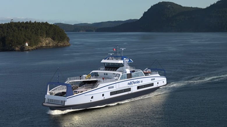 A small ferry navigates the waters on a sunny day.