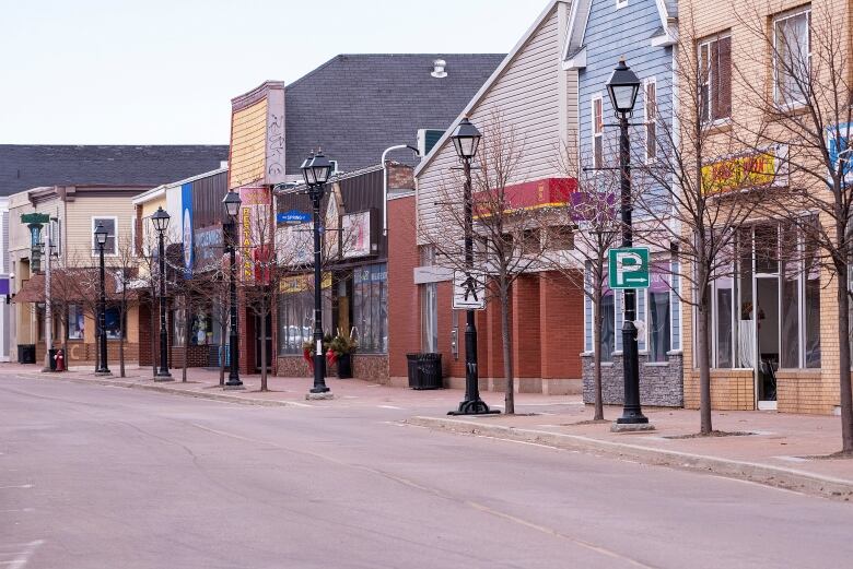 Water Street in Summerside, with no leaves on the trees.