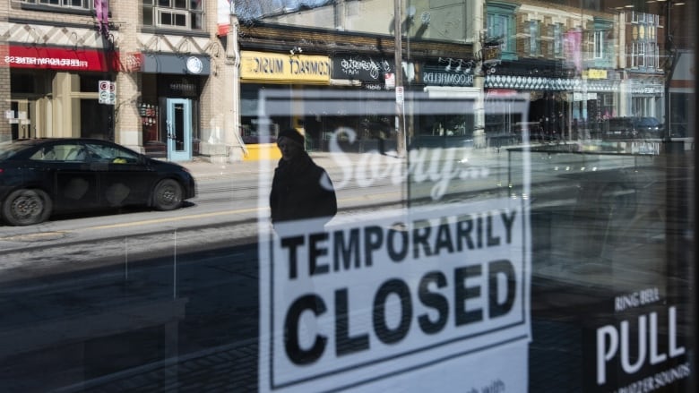 A sign saying 'Sorry, temporarily closed' in a store window.