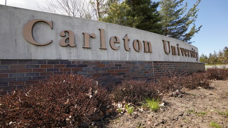 A sign for Ottawa's Carleton University, seen on May 7, 2020.