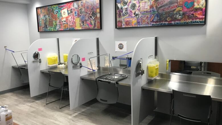 Four booths at a health-care facility.