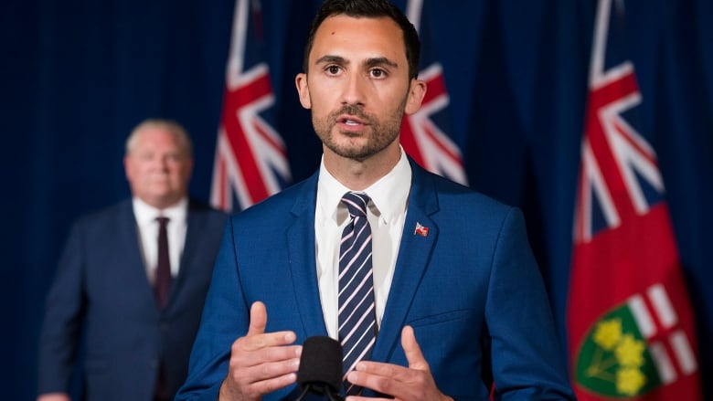 Ontario Minister of Education Stephen Lecce speaks during the daily updates regarding COVID-19 at Queen's Park in Toronto on Tuesday, June 9, 2020. 