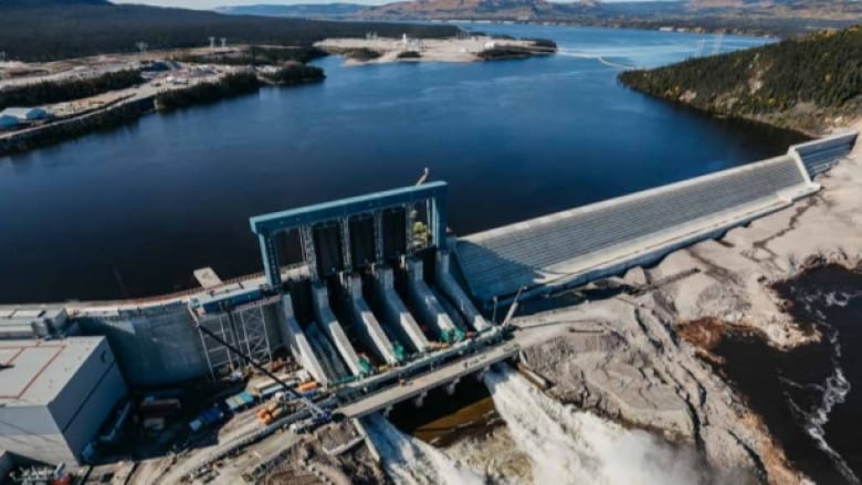 Top down view of a hydro dam in Labrador on a nice sunny day.