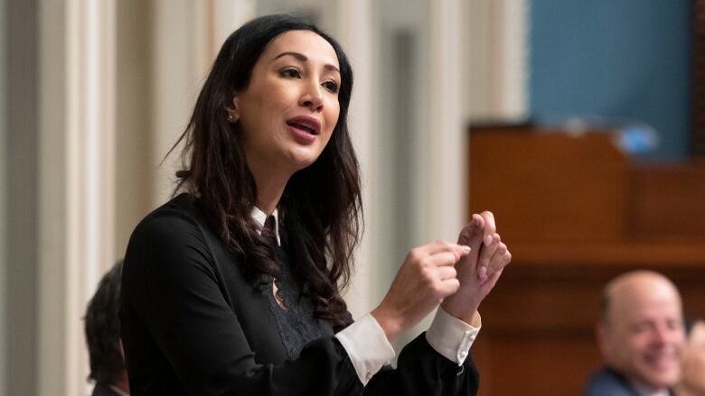 Quebec Liberal MNA Marwah Rizqy speaking in the National Assembly. 