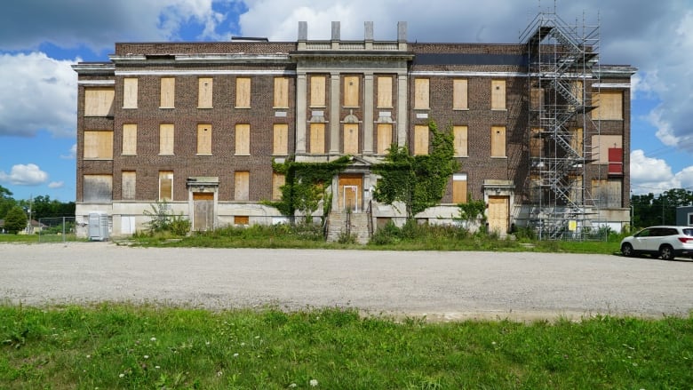 The War Memorial Children's Hospital, seen here in 2020, is boarded up and abandoned.