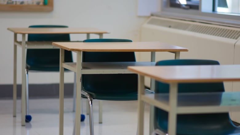 A row of desks in a class.