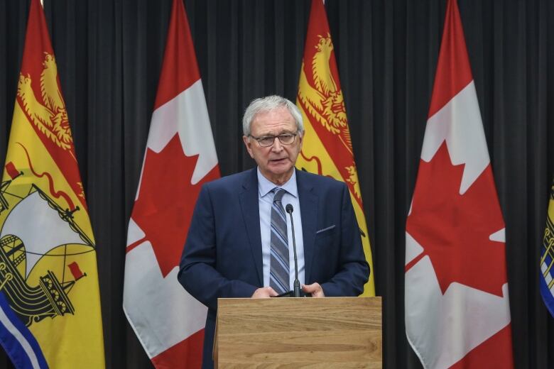 Premier Blaine Higgs at a podium