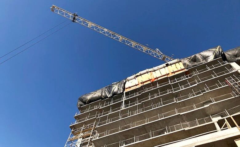 A condo tower under construction.