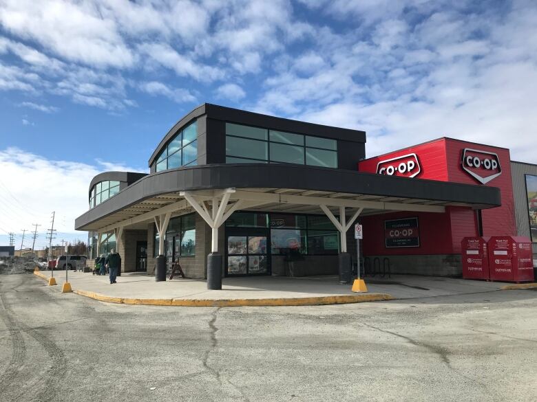 A grocery store on a sunny day. 