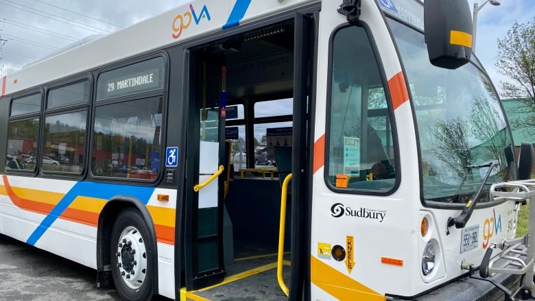 A municipal bus with a wheelchair ramp.