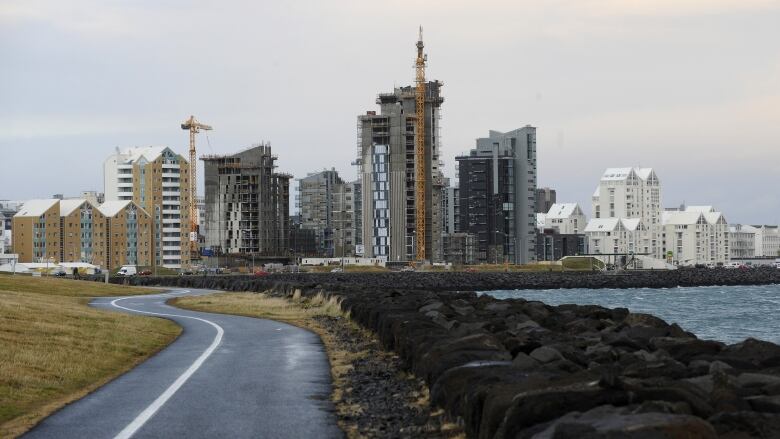 A view of the sea front line and the city of Reykjavik.