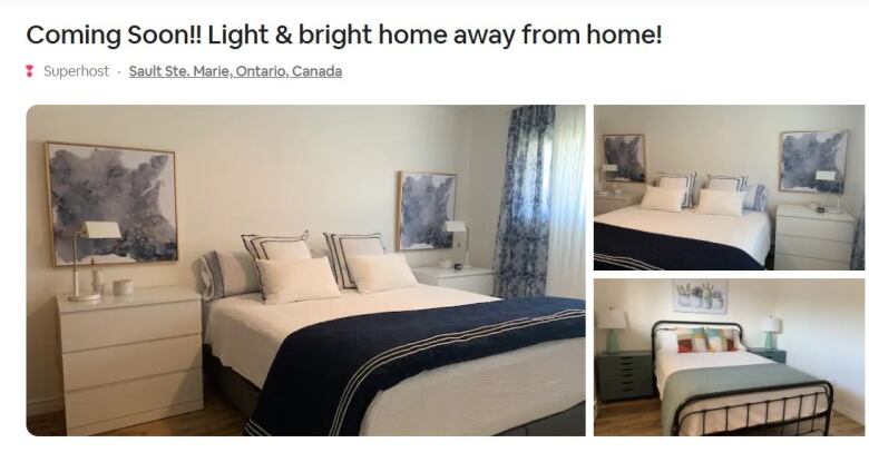 A short term rental ad with photos of a bedroom 