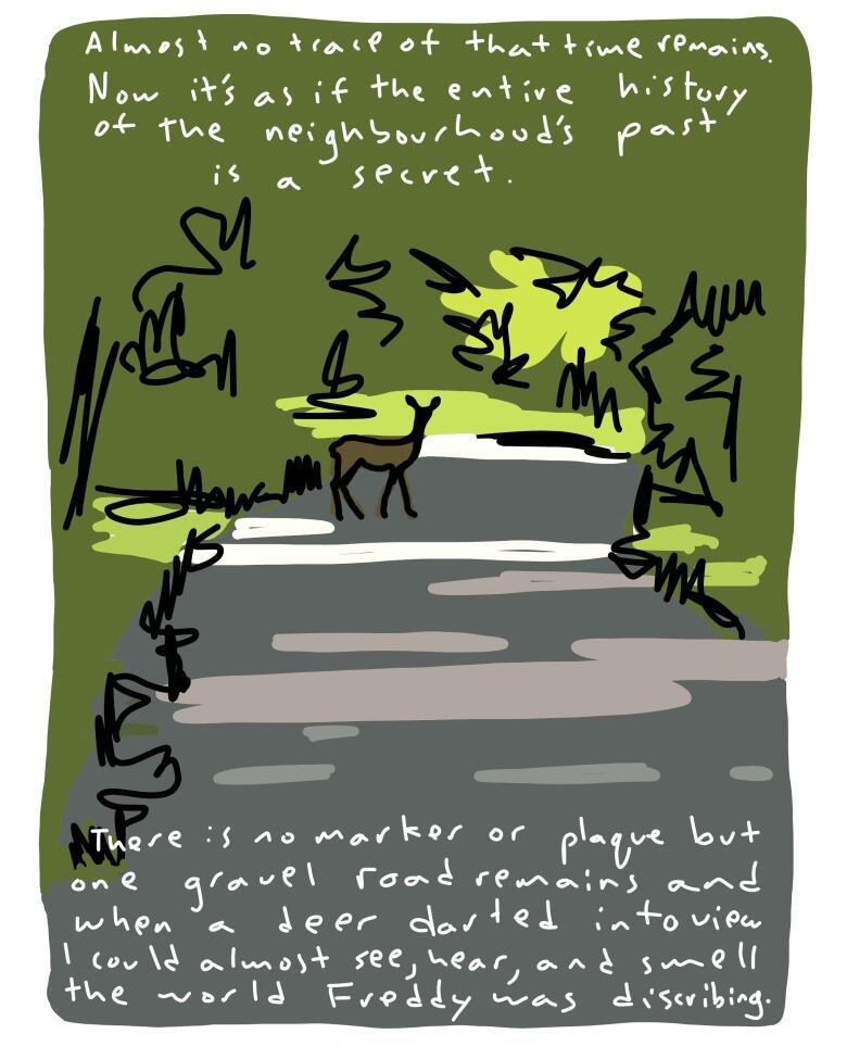 A graphic image of a forest with a deer in the distance. The text reads 