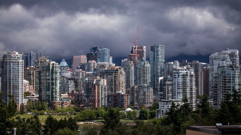 A picture of the skyline in downtown Vancouver, featuring dozens of glass condos.